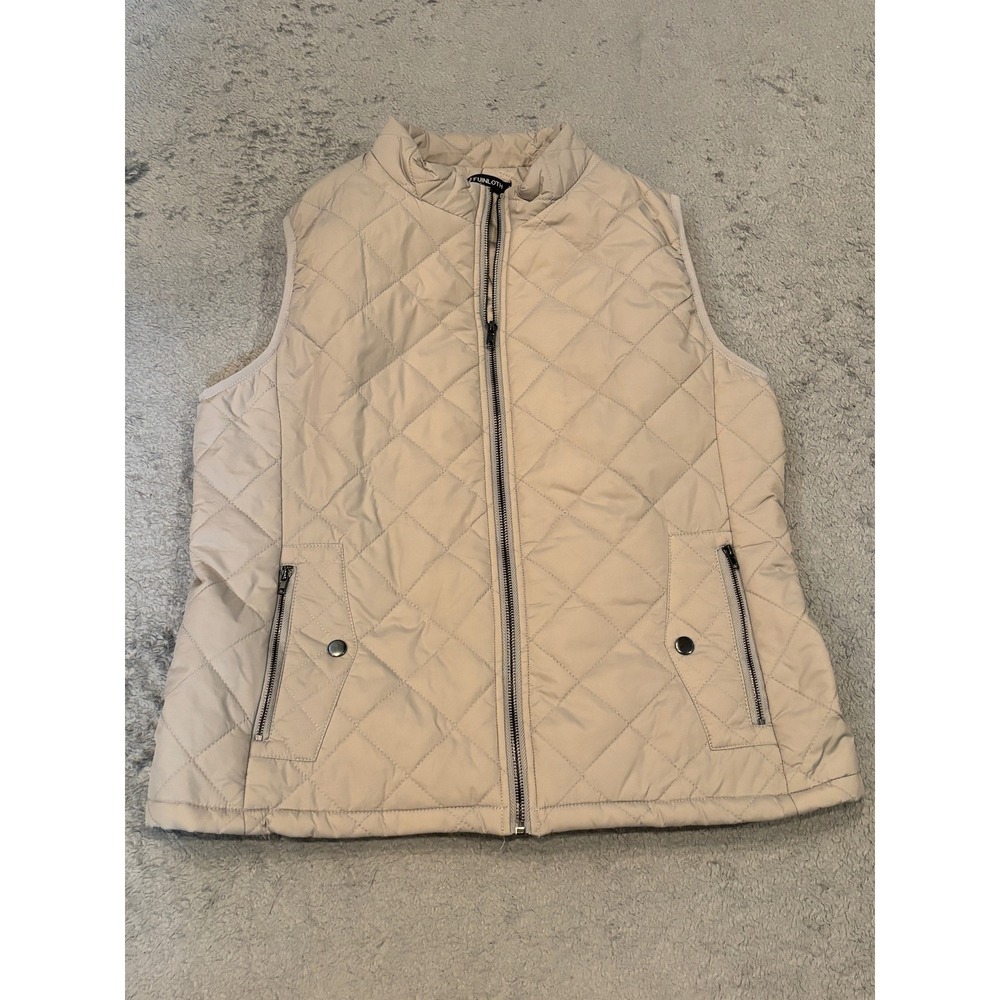 Fuinloth Womens Quilted Puffer Vest Beige Tan Full Zip Lightweight Size Large